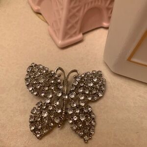 Vintage Silver Rhinestone Butterfly Brooch